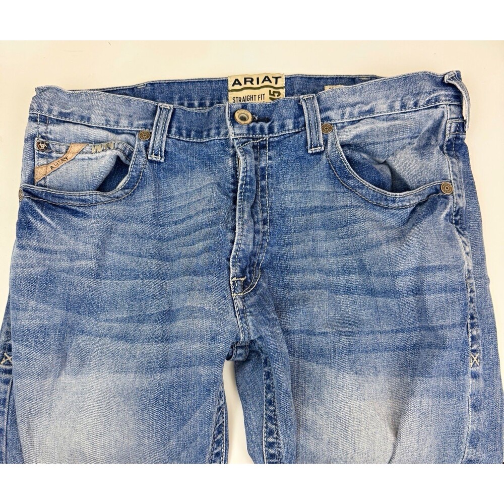 Ariat Mens M5 Straight Fit Straight Leg Light Wash Blue Denim Jeans 5-Pocket